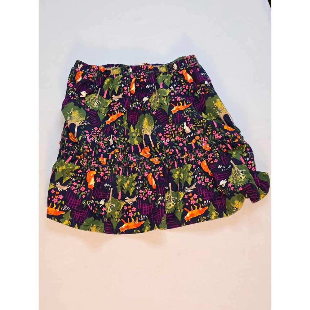 Lands End Kids Girls Navy Blue Fox Woodland Corduroy Ruffle Skirt Size S 7-8
